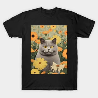 Feline Garden Delight: Cats Amongst a Bouquet of Blooms - Chive T-Shirt